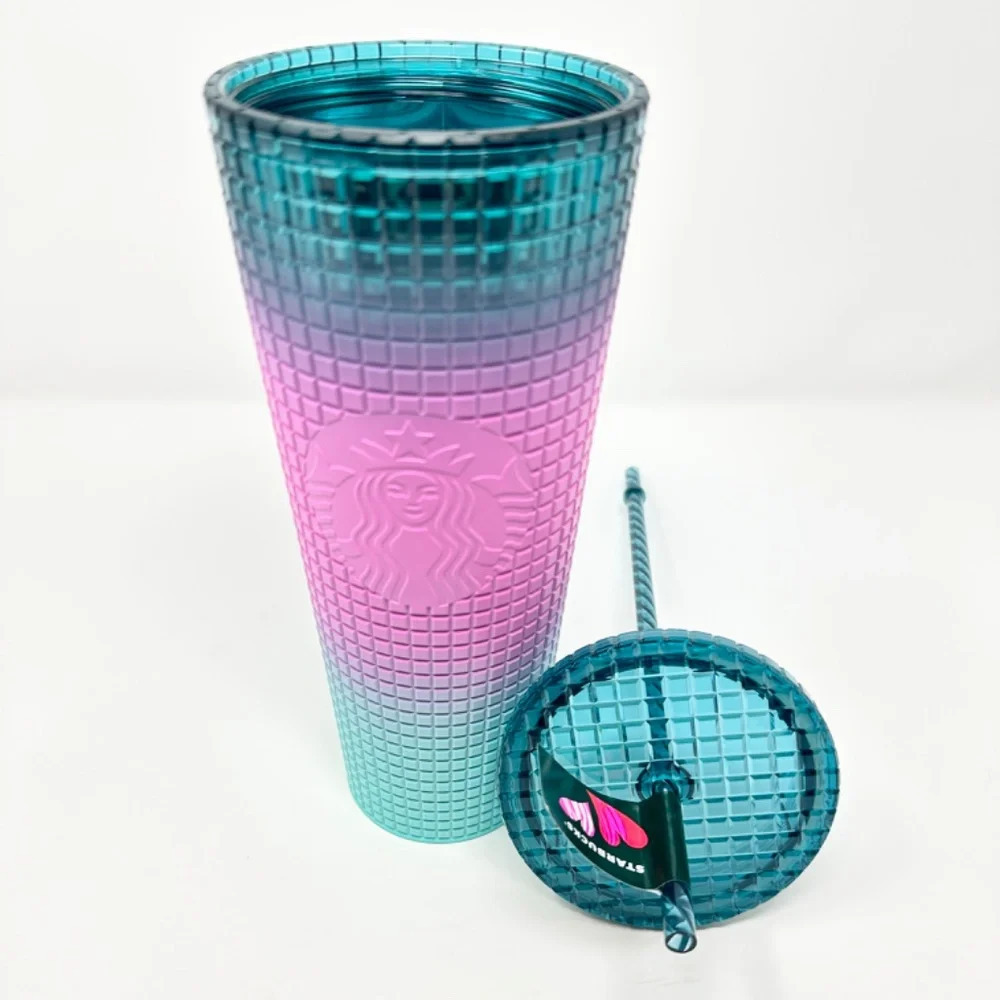 Starbucks 2024 Tri-Color Gradient Ombre Grid Cold Cup Tumbler NWT 24 oz - Picture 4 of 4